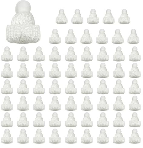 ONEBO 60 Piezas Mini sombreros de punto,Sombrero de muñeca,Miniatura DIY accesorios,Mini Gorro de Lana para muñecas,para Hacer Joyas DIY Craft Art(blanco)