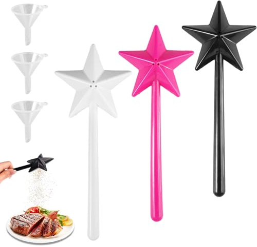3 stycken stjärnformade magiska kryddströare, trollstav salt och pepparströare, stjärnformad trollstav för köket, påfyllningsbara magiska kryddstavar, för biffar, desserter, picknick utomhus