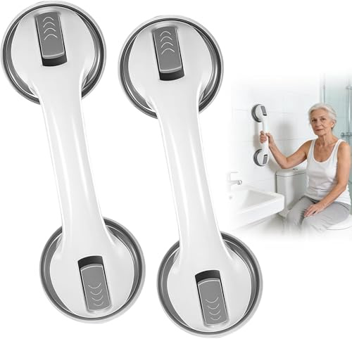 2 Piezas Asidero Ducha,Agarraderas Baño para Mayores, Asidero baño ventosa,Asa Ventosa Antideslizante, para Bañeras, Ducha, Inodoro, No requiere perforación