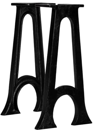 Tonture 2 gambe per panca con piede curvo, struttura a A, in ghisa nera, 25 x 41 cm, piedini stabili per mobili per tavolo da pranzo, tavolino da caffè, scrivania, stile industriale, robuste e