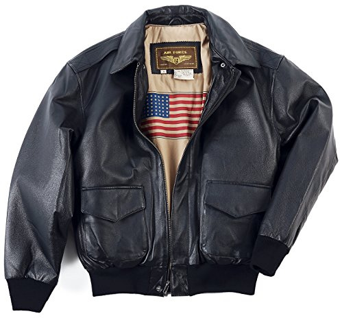 Landing Leathers Men Air Force A-2 Leather Flight Bomber Jacket (Also available in Big & Tall), Black, X-Large
