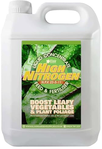 Elixir Gardens High Nitrogen Liquid Fertiliser All Season For Fruit Flowers and Lawns | Various Sizes 1-10L | Produces 1000L of liquid feed | 5 Litre Bottle