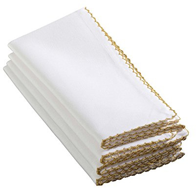 SARO LIFESTYLE - 1442.GL20S 1442 Recotting Collection Whip Stitched Design Dinner Napkins, Gold-Set of 4 Pcs, 20, 4 Pieces