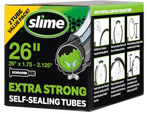 Slime 30074 Lot de 2 Chambres à air de vélo avec Mastic Anti-crevaison Slime Extra Fort Auto-scellant pour prévenir et réparer la Valve Schrader, 66 x 4,7 à 5,4 cm