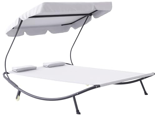 Outsunny Lettino Matrimoniale 2 Posti Prendisole Parasole Regolabile Esterno e Giardino 200x175x134cm Crema
