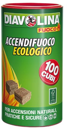 FACCO Diavolina Accendifuoco Ecologico Pz.100 Offerta per 3 confezioni - SOLID FIRE FUEL - Cera e Legno - Unflavored - Cubo - Accendifuoco