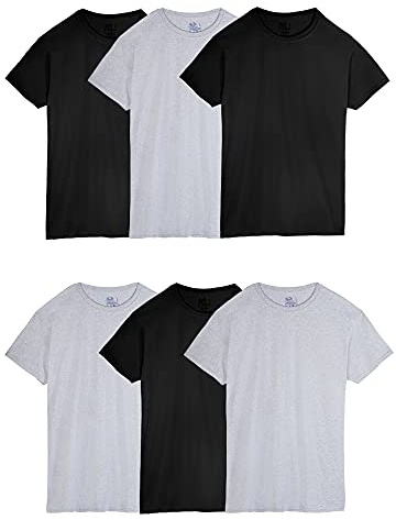 Fruit of the Loom Men's Eversoft Cotton Stay Tucked Crew T-Shirt, Regular-6 Pack Black/Grey, l