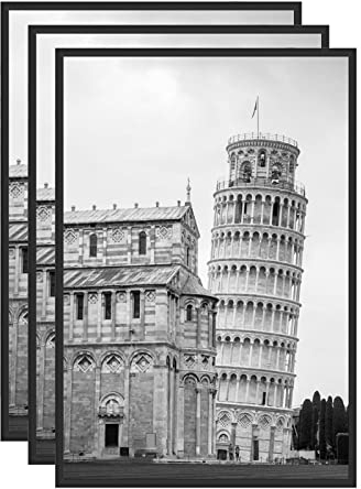 Veelot® 3x Marco de Fotos de Aluminio Metálico Negro DIN A3 29,7x42 cm, Marco Medianon 30x42 Perfil Estrecho, Diseño Minimalista, Uso Vertical u Horizontal