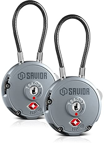 Savior Equipment Quality TSA-Approved 3-Digit Combination Cable Travel Luggage Locks for Rifle Bag Firearm Gun Case Accessories Ammo Boxes Outdoor Storage, SW Gray, 2-Pack