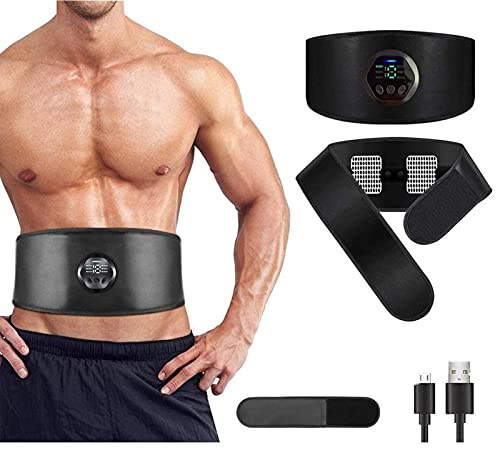 JoJoMooN EMS Muscle Stimulator Muscle Toning Training Belt, Muscle Toner Waist Trimmer Equipment for Men Women, Abs Fitness Belt Workout Rechargeable Abs Muscle Training Gear