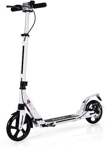 DREAMADE Aluminium Scooter mit 200mm PU Rädern, Kickscooter City Roller mit Tragegurt, Klappbarer & Höhenverstellbarer Tretroller für Erwachsene, Jugendliche und Kinder ab 8 Jahre (Weiß)