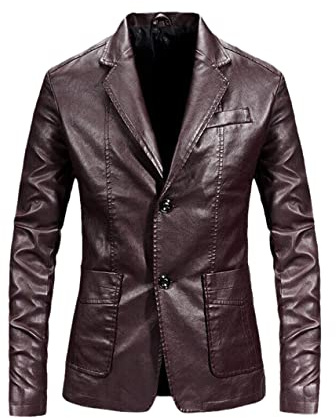 Mode herr PU-läderjacka herr läderblazer rockar vår höst vardag affärer läder blazer kappa vinröd XL (63 kg-69 kg) Kläder Herr