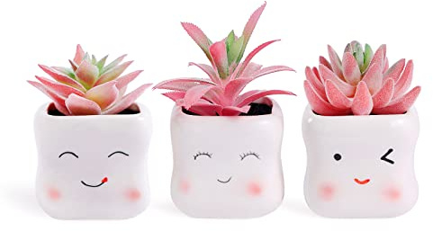 Tiita Cute Artificial Faux Succulents in Pots, Pink Fake Plants Ceramic Arrangement Planter Small Mini Tiny Decoration for Home Office Accessories Women Desk Window Sill Bathroom Bedroom