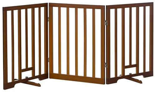 PawHut Cancellino per Cani Pieghevole a 3 Pannelli con Piedini Antiscivolo per Corridoi, Scale e Stanze, in Legno di Pino, 181x35x76 cm, Marrone Scuro