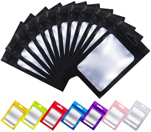 Rimiko 150 Piezas de Bolsas Aluminio Resellables, Bolsas Mylar Herméticas Planas para Alimentos, Bolsas Pequeñas con Cierre Zip, Bolsas Negro Plásticas para el Embalaje del Producto (Negro, 9x16cm)