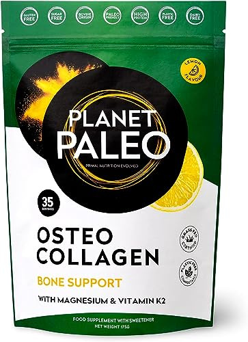 Planet Paleo Osteo Collagen Powder for Bone Health (175g, 35 Servings) Grass-Fed Bovine Collagen Peptides, with Zinc & Vitamin K2, Bone Density & Joint Health, Lemon