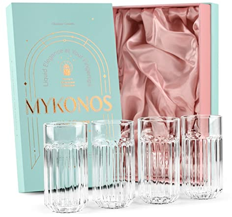 GLASSIQUE CADEAU Moderne Mykonos Gin + Rum Cocktail Longdrinkgläser für Caipirinha, Mojito, Gin Tonic, Cuba Libre, Rum Coke | 4er Set | 400 ml Hohe Highball Cocktailgläser aus Borosilikat