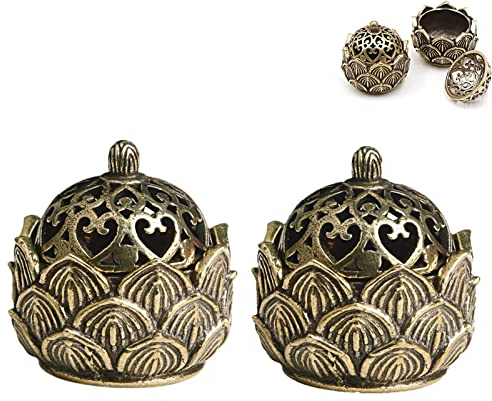 2 Stück Räucherkegel Halter,Räucherkerzen Halter Vintage,Mini Räuchergefäß Räucherstäbchenhalter Lotus, Weihrauchbrenner mit Deckel Für Heimdekoration,Büro,Teehaus,Café,Yogastudio