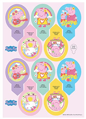 Dekozauber24 Peppa Pig Edible Cupcake Topper Pins, 20pcs, 6.5cm x 4cm each, made of wafer, sugar free muffin decoration for children birthday parties