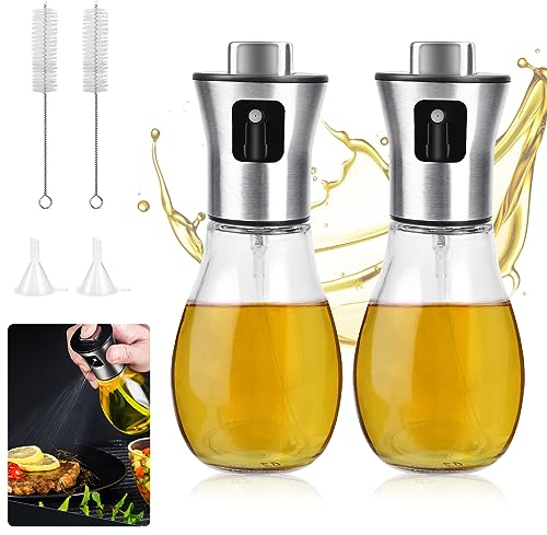 DOUSELLA 2 Stück Öl Sprühflasche Glas für Speiseöl 200ML Sprühflasche Ölsprüher für Heißluftfritteuse Olivenöl Sprüher Sprühflasche Essig Sprayer für BBQ Kochen Tropffrei & kein Verstopfen