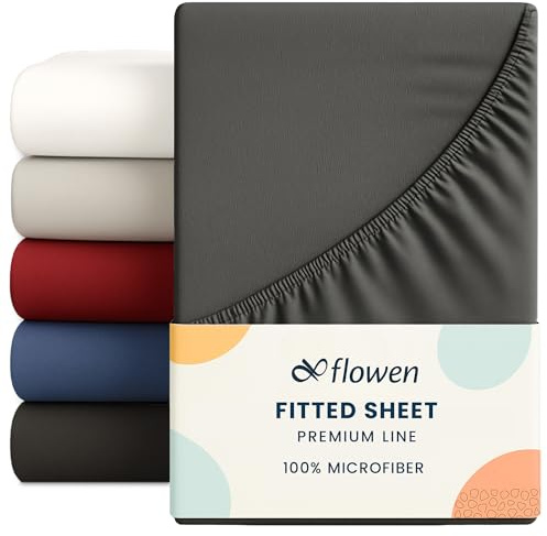 Flowen Sábana Bajera Ajustable 150x190 cm Gris Oscuro de Microfibra Cepillada para Colchón 30cm de Altura Tejido Suave Transpirable Hipoalergénico Antiácaros y Antibact. Lavable a Máquina