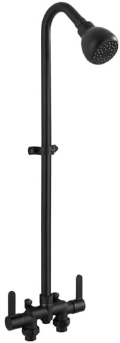 Aolemi Kit Doccia Esterna Kit Rubinetto Sistema 3 Pollici Centro con Soffione 2 Maniglie Doccia a Vista con Valvola Misto Ottone Nero Opaco
