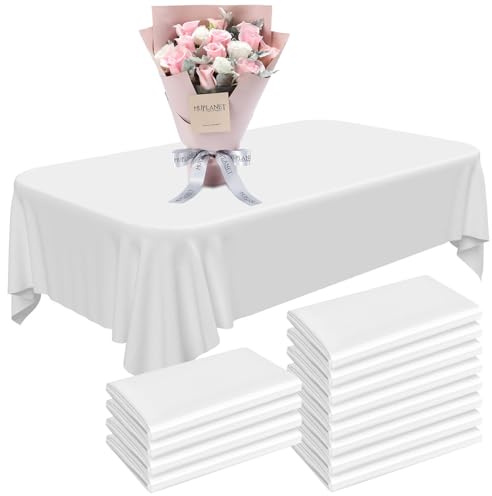 12 stycken engångsdukar, 137 x 274 cm bordsduk vit rektangulär bordsduk plast vattentät oljeresistenta, dukar för fest bröllop hushåll picknick födelsedagar, vit
