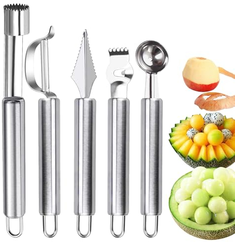 Obst Werkzeug 5 Stück mit Edelstahl Apfelentkerner Zestenschneider Zitronenschaber Obstschnitzmesser Kugelausstecher Ausstechlöffel Obst und Gemüse Entfernen Sie Mühelos Schalen von Obst oder Gemüse