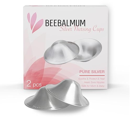 BeeBalMum - The Original Silver Nursing Cups, Silverettes Metal Nipple Covers for Breastfeeding, Nursing Pads, 925 Silver Nipple Cover Guards, Soothe and Protect Sore Nipples