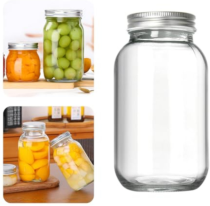 Mason Jars Bocal en verre à large ouverture avec couvercles hermétiques pour fermentation, marinage, préparation des repas, avoine et centres de table Argenté 1000 ml