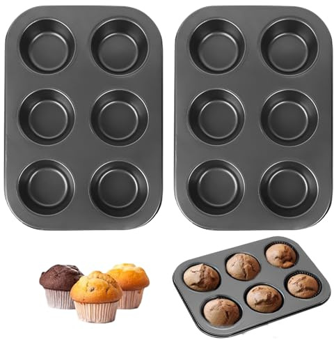 vcsjw 2 Stück Muffinform Blech, Antihaftbeschichteter Cupcake-Backblech, Kohlenstoffstahl Muffin Backblech, Muffin Backform, Für Cupcakes, Brownies, Kuchen 26.6 X 18.5 X 3cm