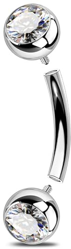 OUFER 16G Rook Piercing Titanio G23 Curved Barbell rosca interior transparente CZ Eyebrow Piercing Jewellery para mujer Piercing Helix 6/8 mm Vertical Labio Bar, 16G8mm, Titanio, Circonia cúbica