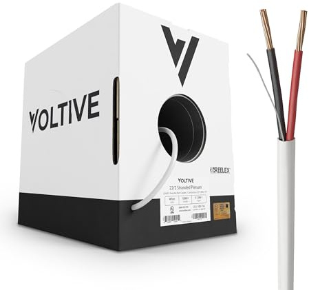 Voltive 22/2 Stranded Alarm Wire, Plenum CL3P, White, 1000ft - 22AWG, 2 Conductors, Stranded Bare Copper, UL Listed - V-1298-1