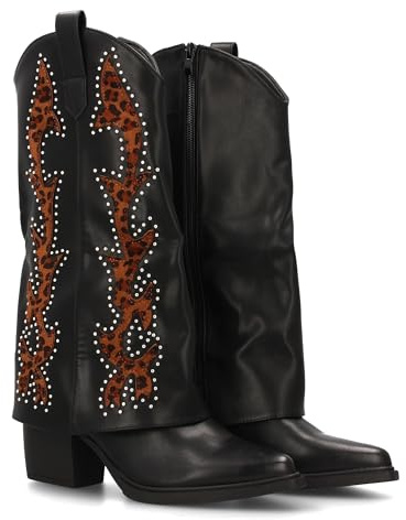 Botte Cowboy pour femme avec imprimé animal et clous, design accrocheur et élégant, idéale pour l'hiver, léopard, 39 EU