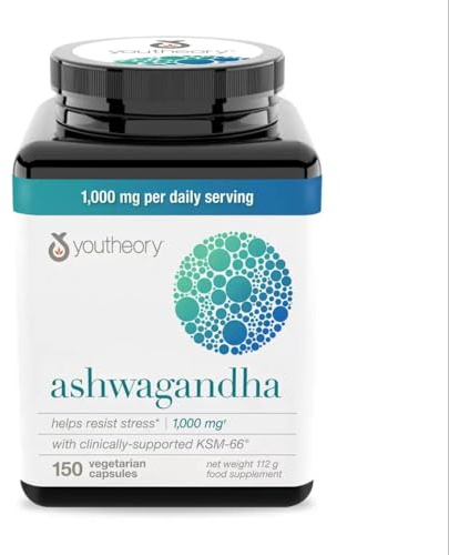 Youtheorry Ashwagandha Wellbeing, sans gluten, sans produits laitiers, 150 capsules végétariennes