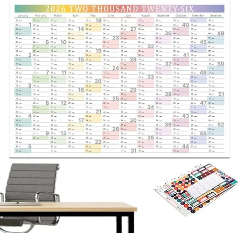 Calendario 2026 – Poster settimanale in carta spessa – Grande planner da parete gennaio-dicembre 12 – per ufficio, scuola, classe, insegnanti, studenti, famiglia, lavoro, studio, pianificazione
