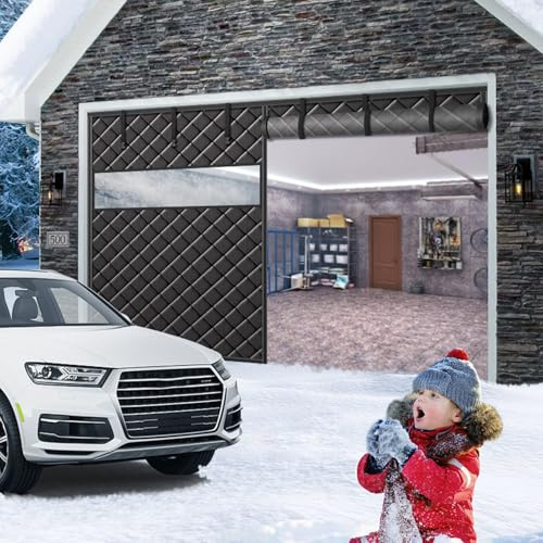 Garageportsnät för vintern, magnetisk värmeisolerad garagetäckningsgardin, termisk garageportsisoleringskit 2 bilar, garageskydd med synliga fönster, väderbeständig(Black,W229xH213cm)
