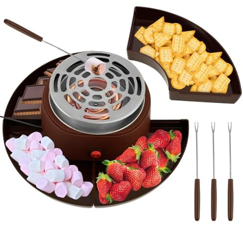 Set elettrico per fonduta di cioccolato, vassoi staccabili, forchette e riscaldatore senza fiamma, multiuso per marshmallow e cioccolato