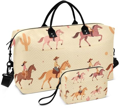 Bagageväska set dubbel väska set quiltade blixtlåsfack rymligt utomhus, Cowboy pastell, One Size, Klassisk