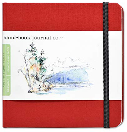 Travelogue Square Drawing Book, 5.5 x 5.5 Artist Journal - 128 Sheets Buff Paper, Vermilion Red Cover