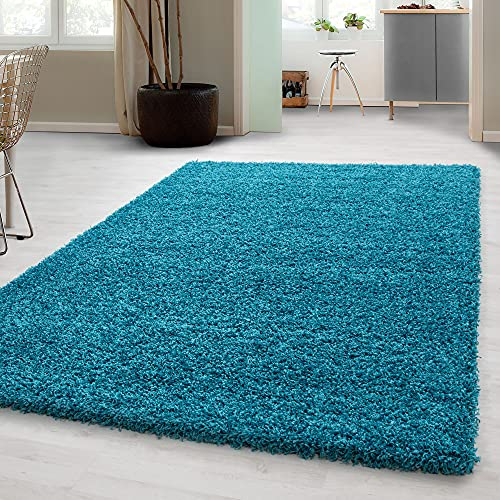 Carpetsale24 Shaggy Hochflor Teppich, 100x200 cm, Türkis, weich, flauschig, modern, einfarbig, Für Schlafzimmer oder Flur, für Wohnzimmer Schlafzimmer Flur