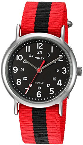 Timex My Timex Herren-Armbanduhr, 38 mm, rotes Nylonarmband, schwarzes Zifferblatt, silberfarbenes Gehäuse TWC030800