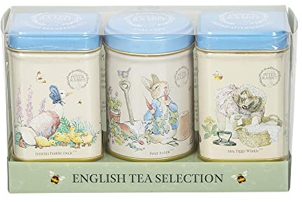 Peter Rabbit 3x Mini Tea Tins with Loose Leaf English Tea, Beatrix Potter Gift, Small Caddy Set