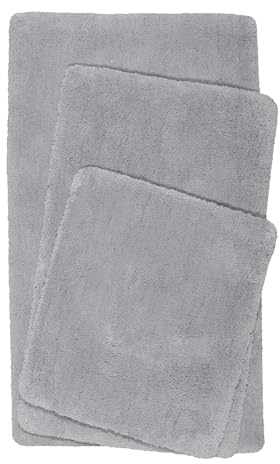 Homie Living Badteppich, Badematte kuscheliger Flauschiger weicher Flor l rutschfest und Waschbar Porto Azzurro (70 x 120 cm, Silber Grau)