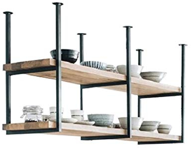 DSVONAUS Retro Industrie LOFT Restaurant Eisen Massivholz Deckenregal, 2 Etagen Regale Regal/Bar Hängende Dekoration Lagerregal 120 × 30 × 60 cm