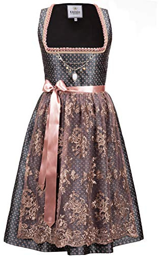 Edelnice Trachtenmode Exklusives Designer Midi Dirndl Beatrice inkl. Spitzendirndlschürze und Charivari Gr. 32-54 (40)