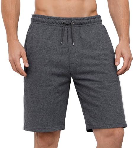 NOROZE Herrshorts fleece jogging svett kort dragsko vardaglig träning löpning och träning UK storlekar S-XXL, Träkol, XXL