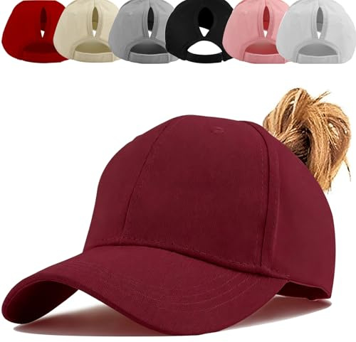 Baynetin Gorra de béisbol para Mujer, Cola de Caballo Gorra Béisbol, Unisex Clásico Sol Visera Sombrero Exterior Ajustable (Rojo)