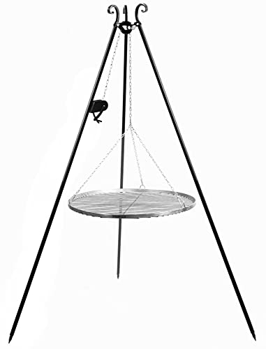 gartendekoparadies.de Grille grill pivotante trépied hauteur 180 cm avec grille en acier brut et manivelle, fabrication de haute qualité (Grille de gril Ø 70)