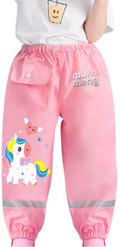 BLOMDES Kids Rain Trousers Childrens Water Resistant Mud Dirty Proof Rainwear Unicorn Pink for 2-3 Years